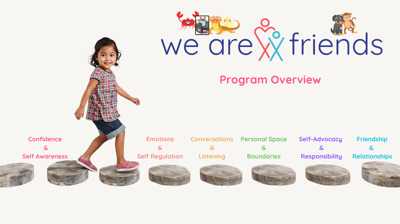Child walking stepping stones of social skills